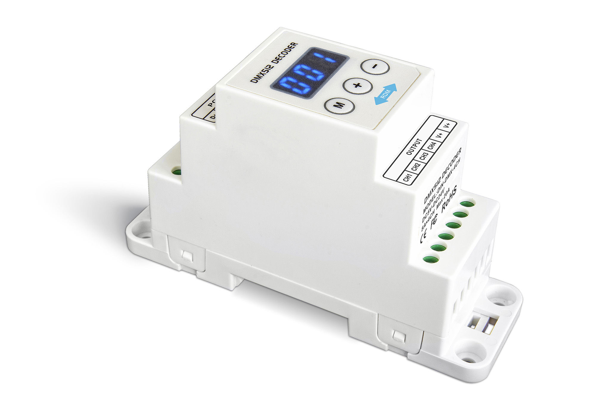 DIN-DMX-4CH  4 Channel CV DMX Decoder 5/12/24V DC 16A (4A x 4CH)